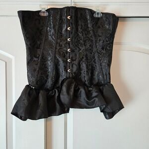 Black Damask Corset Top XL Lace Up Bustier Goth Renfaire Pirate Steampunk